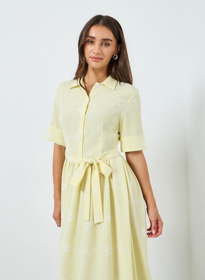 ستايلي فستان طويل بنمط قميص وطبعة زهور - Image 2